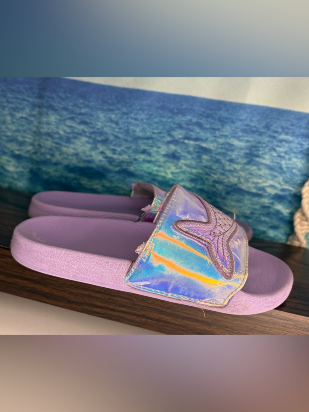 Girls Holographic Mermaid Slide Sandals - Lilac Purple - Picture 8 of 13
